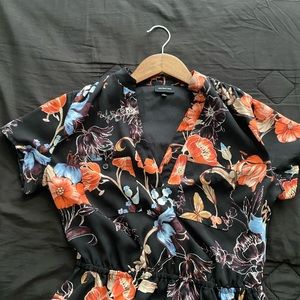 Black dress with red flowers XS.